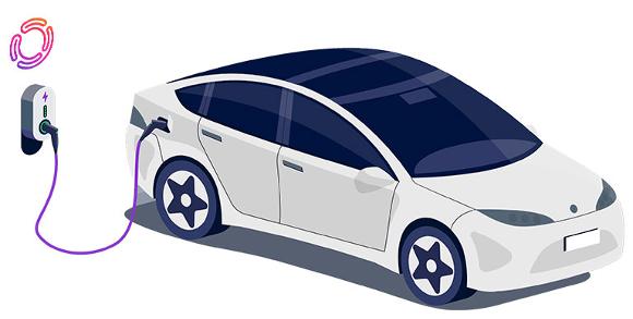 Domestic EV Charger and car illustration with Synergy EV logo